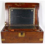19th century Walnut writing box: Complete with both original inkwells, 34.5cm wide.