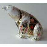 Royal Crown Derby paperweight OLD IMARI POLAR BEAR 40/500: Gold stopper, certificate, first quality,