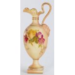 Royal Worcester blush Ivory ware small ewer decorated with flowers: Height 17cm.