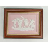 Wedgwood pink & white rectangular plaque decorated with Cupids: In resin frame. overall 26.5 20.
