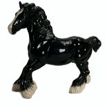 Beswick model of black cantering Shire horse 975: BCC backstamp.