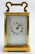 Large striking brass carriage clock: Two train movement. No key, sold as not in working order.