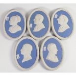A collection of Wedgwood blue portrait plaques including: Robert Henderson, Dr Janet Briggs,