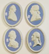 A collection of Wedgwood blue portrait plaques to include: Lady Banks, George Washington etc,