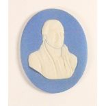 Wedgwood pale blue Jasper portrait medallion of Adam Clarke: Wesleyan minister c1800, h9.7cm.