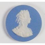 Wedgwood solid pale blue Jasper portrait medallion of Marie Antoinette: c1820, d5.2cm.