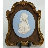 Wedgwood solid pale blue Jasperware portrait medallion of Lady Auckland: In Gilt Frame c1800,