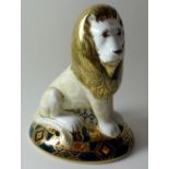 Royal Crown Derby paperweight HERALDIC LION 1369/2000 for Goviers: Gold stopper, certificate,