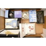 A collection of Wedgwood boxed items to include: Glenfiddich decanter, Basalt lion,
