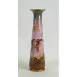 Royal Doulton Burslem vase hand painted with cattle in landscape: by Kelsall, height 30cm.