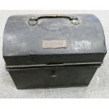 Train Engine drivers tin lunch box: Stamped Mildred, Grimsby with brass name plaque to top.