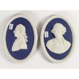 Wedgwood Blue Jasper oval portrait plaques Sir J Banks & Captain Cook: Both dated 1974,