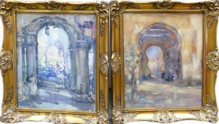 Pair of watercolour paintings signed Robinson: Titled Venice with further details and first name of