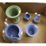 Wedgwood jasperware items: jug, vase, sugar sifter etc (5).