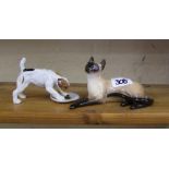 Royal Doulton Character dog with plate: HN1158 together with a Siamese cat (2)