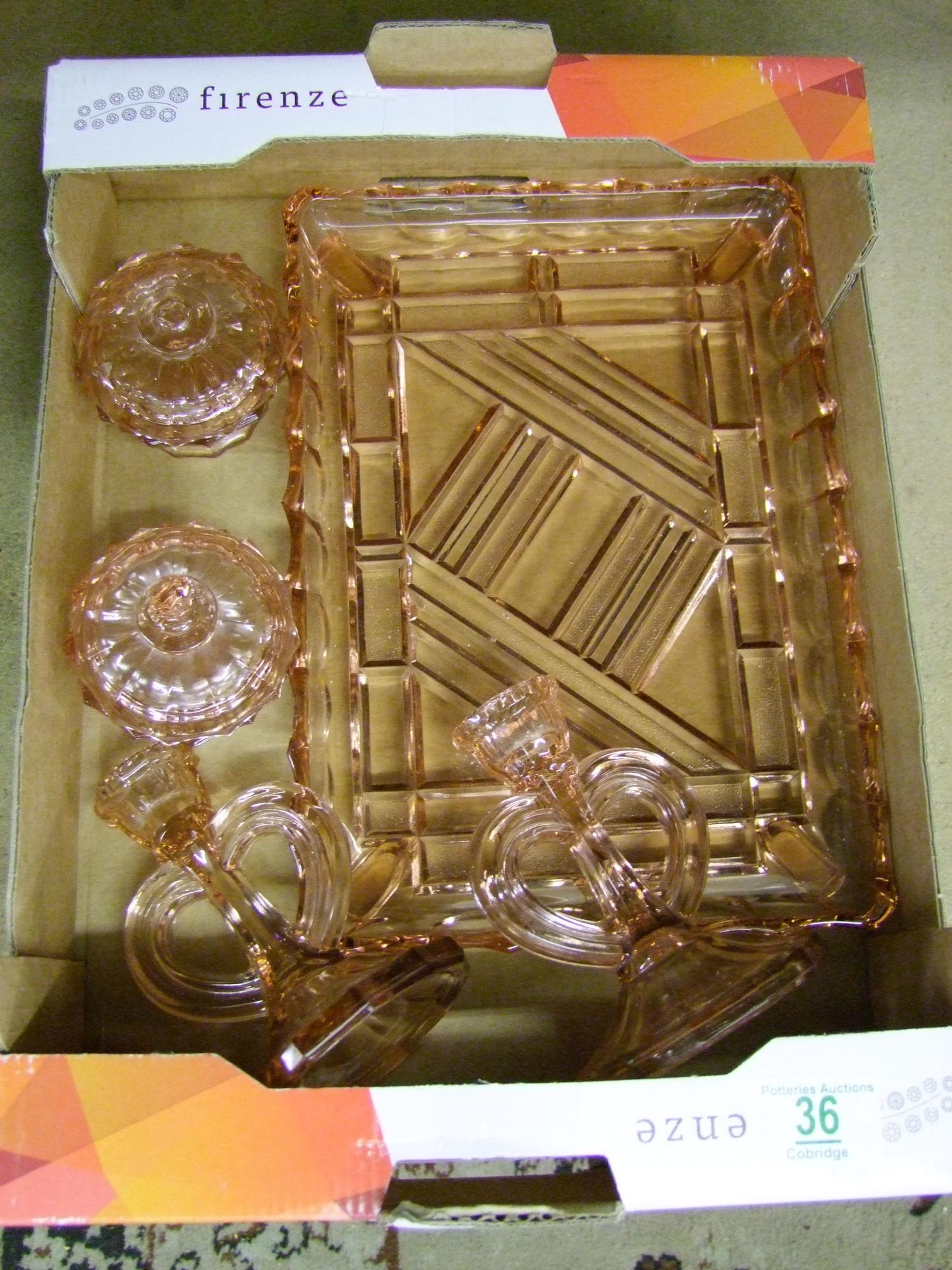 Art Deco Glass Dresssing Table Set: