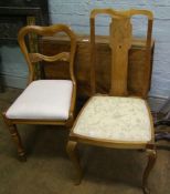 Two upholstered chairs: together with a oak drop leaf table (3)