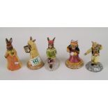 Royal Doulton Boxed Bunnykins figures: Romeo, Juliet, Fortune Teller, Sands of Time & Morris