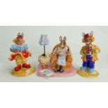 Royal Doulton Boxed Bunnykins figures: Clarissa the Clown DB331, Clarence the Clown DB332 & Mrs