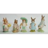 Royal Albert Beatrix Potter figures: to include Hunca Muncha sweeping, Mrs Flopsy bunny, Peter