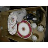 A mixed collection of items to include: Spode floral decorated wall plates, Wedgwood Columbia