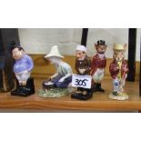 Royal Doulton figures to include: Mr Bunnykins DB5, Huntsman Fox D6448, fat boy, scrooge and river