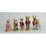 Royal Doulton Boxed Bunnykins figures: Father Mother & Victoria, Polly Billie, Rise & Shine & Mr