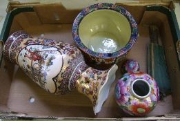 Oriental vase: together with a similar bowl ( handle missing), floral ginger jar fan etc