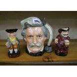 Royal Doulton large character jug: Mark Twain (seconds) together with two toby jugs Happy John and