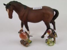 Beswick Mare facing left 976: together with a Beswick chaffinch and a robin (3).