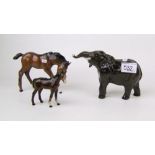 Beswick large foal head down: with a small foal and a Beswick elephant figure (3).