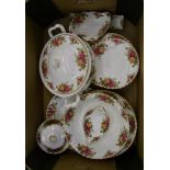 Royal Albert Old Country roses dinner ware: to include lidded tureen, dinner plates, side plate, pin