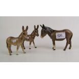 Beswick donkey together with 2 x donkey foals: (3).
