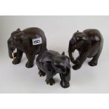 A group Of Hard Wood Carved Elephants: height of tallest 16cm(3)