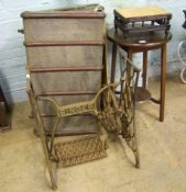 Cast iron Singer sewing machine table base: together with an occasional table, travelling trunk (