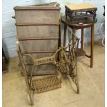 Cast iron Singer sewing machine table base: together with an occasional table, travelling trunk (