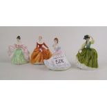 Royal Doulton miniature figures: Fragrance HN3220, Sara HN3219, Buttercup HN3268 and Ninette