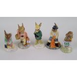 Royal Doulton Boxed Bunnykins figures: Father, Fisherman, Mothersday, Boy Skater & Girl Skater