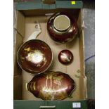 Carlton ware rouge royalle stork plate: together with a large ginger jar and footed bowl in the