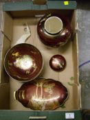 Carlton ware rouge royalle stork plate: together with a large ginger jar and footed bowl in the