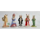 Royal Doulton Bunnykins figures: Sands of Time, Sundial, Father Christmas, Stopwatch & Judge(5)