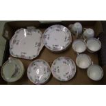 Shelley Motif and vine tea ware items pattern 293: side plates, cups, saucers, milk, sugar, cake
