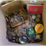 A collection of UK pre decimal coins: tokens, etc