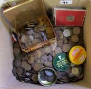 A collection of UK pre decimal coins: tokens, etc