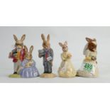 Royal Doulton Bunnykins figures: Bride, Groom, Bridesmaid, Father Mother & Victoria(4)