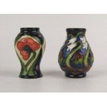 Moorcroft miniature vases: Symbol of Happiness and Lord of Leith Downs, both boxed, both 6cm in