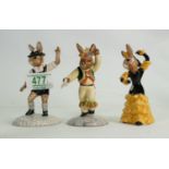 Royal Doulton Bunnykins figures: Tyrolean Dancer, Flamenco & Morris Dance(3)