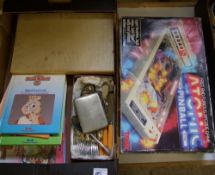 A mixed collection of items to include cased cutlery: loose cutlery, teddy ruxpin books, tomy atomic