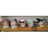 Royal Doulton medium character jugs: Robinson Crusoe, Admiral, Sairy gamp, Pied piper and blacksmith