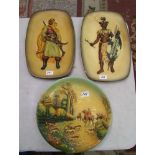 Three Bossons wall plaques: to include African tribeman, solider and hunting scene (3)